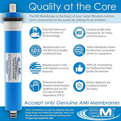 APPLIED MEMBRANES INC. 75 GPD Reverse Osmosis Membrane | RO Membrane Water Filter Replacement for Reverse Osmosis Water Filtration System | 1.8” x 12” Universal Compatibility | Made in USA