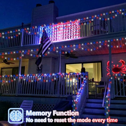 QITONG 500 LED Red White and Blue String Lights,165ft 4th of July Lights Plug in Outdoor Indoor, 8 Modes Clear Wire Patriotic Light for Independence Day Memorial Day Celebration Party Decor