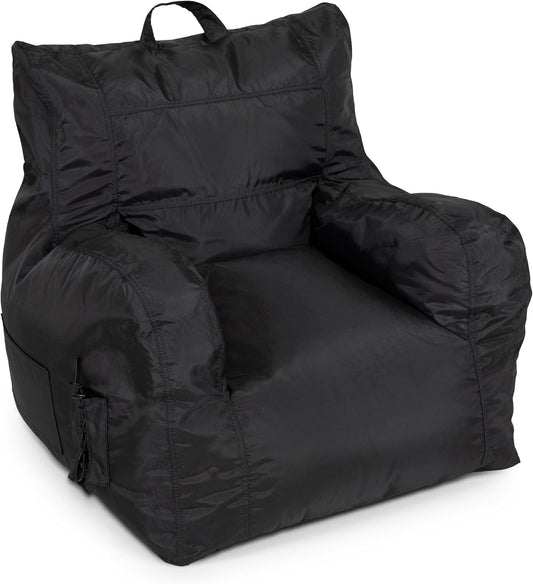 Big Joe Dorm Bean Bag Chair with Drink Holder and Pocket, Black Smartmax, Durable Polyester Nylon Blend, 3 feet | Polystyrene Bean Filled, Refillable, Nylon Polyester, Adult-Sized Comfortable Seating, Supports Up to 250 lbs