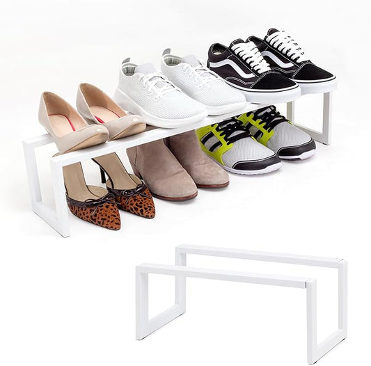 QUALIAZERO 2-Tier Expandable Shoe Rack – Durable Organizer Shelf for Entryways, Bedrooms, Bathrooms, and Laundry Rooms (GLACIER WHITE, 2 PACK)