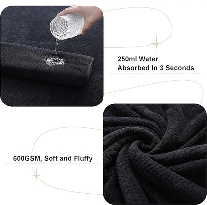 Black Bath Towels Set of 8, Bathroom Towel Quick Dry Textured,2 Oversized Shower Towels Large/2 Hand Towels/4 Washcloths,Ultra Soft Microfiber Absorbent Face Towels Bath Sheets For Bathroom Hotel Spa