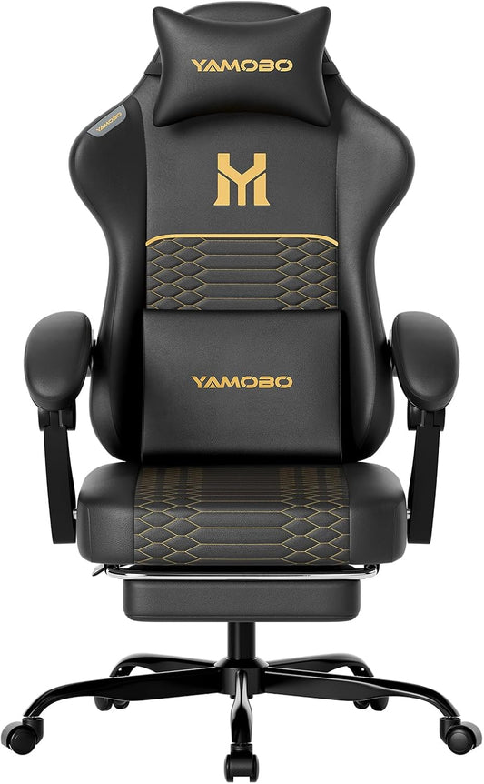 Gaming Chair with Footrest, Ergonomic Video Game Chair with Adjustable Lumbar and Headrest Massage Support,PU Leather High Back Recliner Comfortable for Office, Game and Study, Black