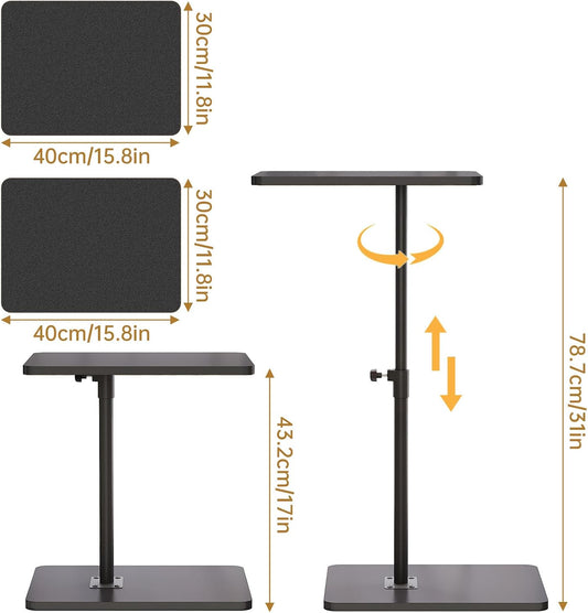 NiHome Minimalist Height Adjustable End Table, 360° Rotatable Sofa Armrest Side Tray Table, Adjustable Legs Space-Saving Couch Bedside TV Tray C-Shaped End Table Snack Table for Eating(Black)