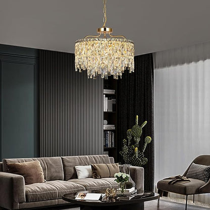 6 Light Gold Crystal Chandelier | Modern Crystal Chandeliers for Dining Room Light Fixture | Luxury Ceiling Pendant Lighting for Living Room | Bedroom | Entryway | Foyer | Staircase | Barthroom
