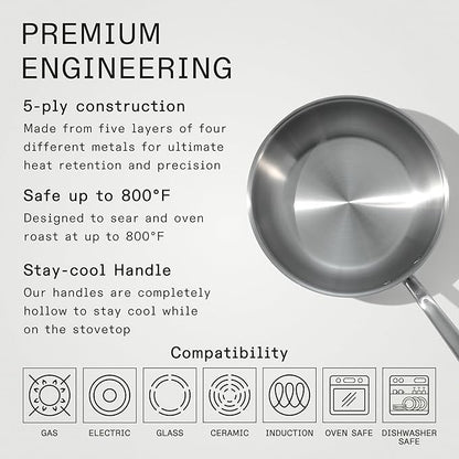 Made In Cookware - 3 Quart Stainless Steel Saucier Pan - 5 Ply Stainless Clad - Professional Cookware - Crafted in Italy - Induction Compatible
