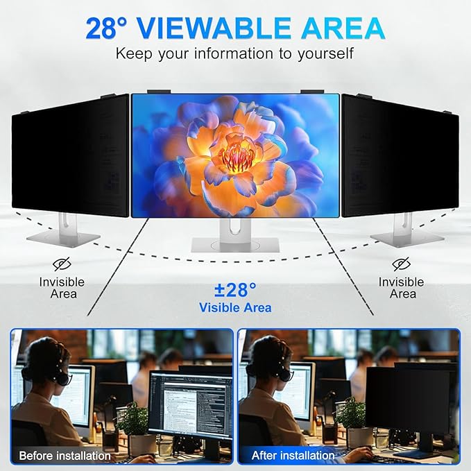 Magnetic 24 Inch Privacy Screen for Computer Monitor 16:9 Aspect Ratio, Hanging Removable Anti-Blue/Glare Protector Film, Anti Spy Desktop Security Private Filter 24in
