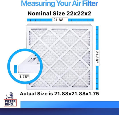 Filter King 22x22x2 Air Filter | 4-PACK | MERV 8 HVAC Pleated A/C Furnace Filters | MADE IN USA | Actual Size: 21.88 x 21.88 x 1.75"