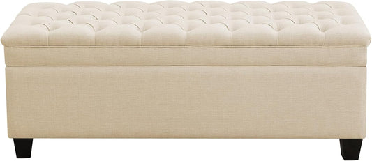 WUTUTUEE 51" Fabric Storage Ottoman Bench, Upholstered Rectangle End of Bed Storage Ottoman Tufted Living Room Bedroom Bench with Safety Hinge, Solid Wood Legs, Loads 500 lb(Khaki)