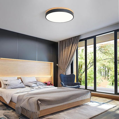 Dimmable Wood LED Close to Ceiling Light, Modern 2700K-6000K 5CCT Round Grey Flush Mount Light Fixtures, Minimalist Ceiling Lamp for Living Room, Dining Room, Bedroom, Kitchen-15.8in