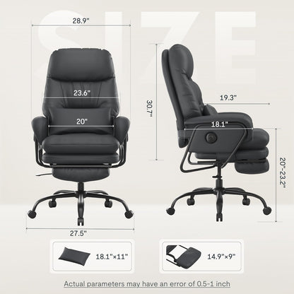 FLEXISPOT 2-in-1 Chaise Lounge Chair Indoor with Wheels Footrest 90-165° Reclining Lumbar Support, Home Office Chairs for Living Room Bedroom Study Relaxing Working, PU Leather, Black, HC4