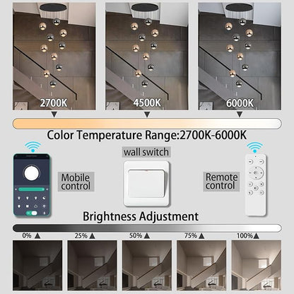 10-Light LED Staircase Chandelier Crystal Ceiling Lights Large Chandeliers for High Ceilings, Entryway Modern Lighting Fixture Villas and Stairs