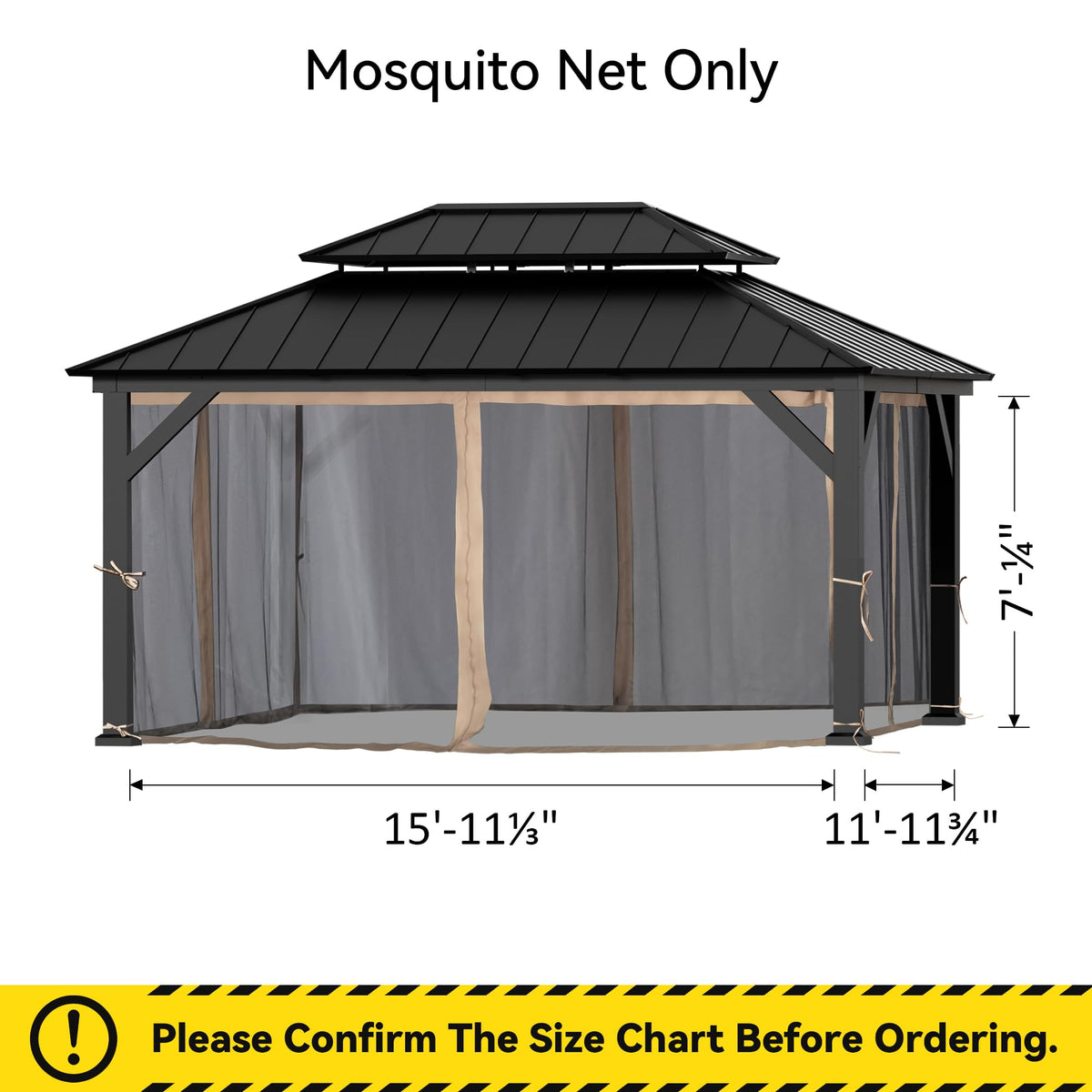 Covered Outdoor Gazebo Mosquito Netting Replacement Universal 4-Panel Sidewalls 12' x 16', Outdoor Gazebo Mosquito Nettings with Double Zipper, Replacement for Patio Canopy, Garden (Mosquito Net Only)