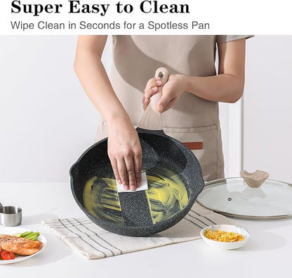Nonstick Frying Pan, 12.5 Inch Large Skillet, Granite Cooking Pan, Healthy and Non Toxic, Induction Compatible, PFOA Free