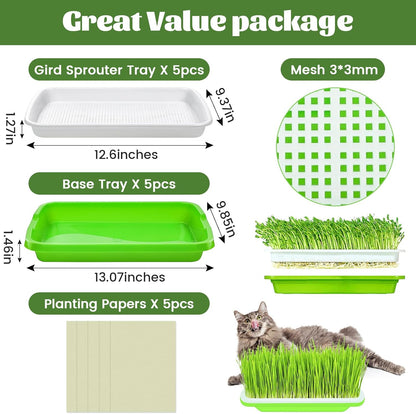 Legigo 5 Pack Seed Sprouter Trays- Soil-Free Cultivation Germination Tray, BPA Free Micro Greens Growing Trays Seed Sprouting Trays Kit with Germinating Paper for Healthy Wheatgrass, Beans and More