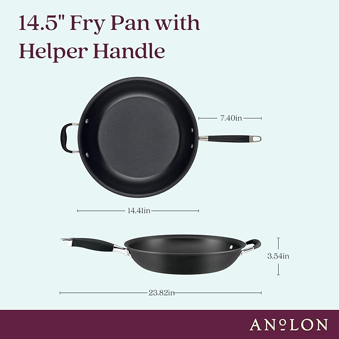 Anolon Advanced Home Hard Anodized Nonstick Frying Pan, 14.5 Inch – Large Skillet with Helper Handle, 14 Inch Nonstick Frying Pan, Durable Cookware - Onyx