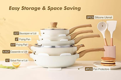 SENSARTE Ceramic Cookware Sets, Pots and Pans Set Non stick, 14-Piece Induction Cookware, Non toxic Healthy Non Stick Kitchen Cooking Set, with Frying Pans Set, PFAS PTFE PFOA PFOS Free