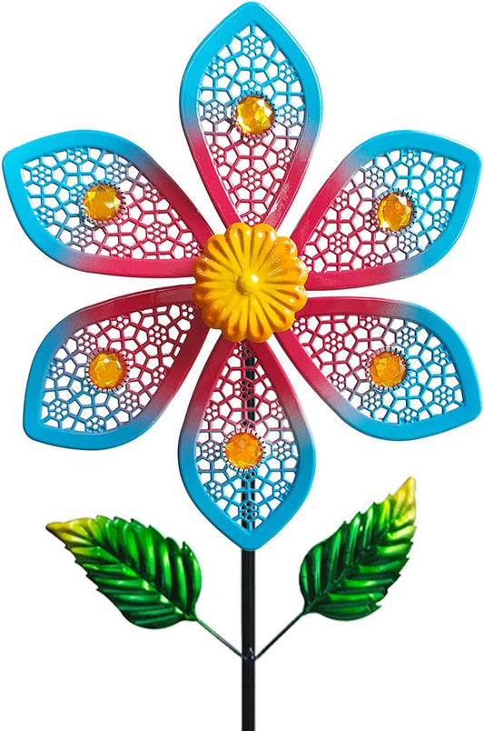 Metal Wind Spinners for Garden Decor - Outdoor Windmill Sculptures, Durable Yard Art Wind Spinners Metal Wind Spinner for Patio Lawn Ornament, Vibrant Red & Blue Garden Spinners Outdoor