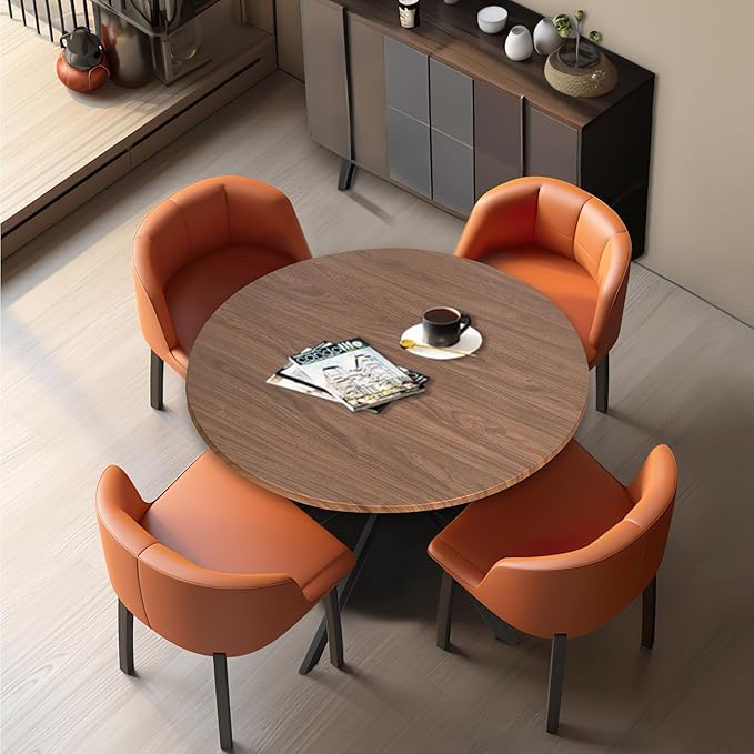 DKLGG Round Dining Table, 39" Mid-Century Modern Round Kitchen Table for 4-5 People, w/1.18" Thickness Tabletop & Black Metal Legs Leisure Table for Kitchen Dining Restaurant Furniture