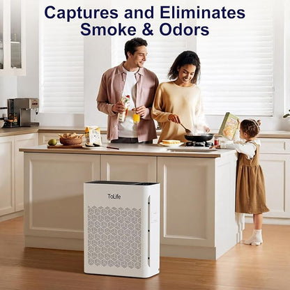 Tolife Air Purifier Large Room, Air Purifiers for Home Pets Hair with Washable Filter, Air Cleaner for Bedroom up to 1095 Ft² Dust Smoke Odor, Sleep Mode, Timer, White