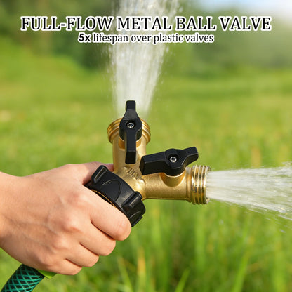 Hourleey Brass Garden Hose Splitter 2 Way, 3/4 Inch Hose Connector Tap Splitter, Hose Y Splitter, Hose Spigot Adapter 2 Valves with Extra Rubber Washers