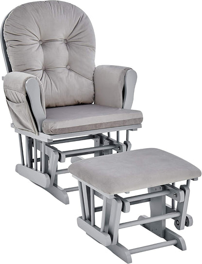Glider and Ottoman Gray Wood and Light Gray Fabric