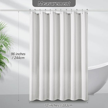 Waterproof Fabric Shower Curtain, Extra Long White Waffle Simple Neutral Weighted Shower Curtains for Bathroom, 256GSM Modern Ivory Thick with 12 Hooks, 72Wx96H