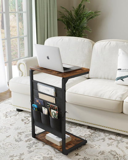 Wood Pedestal TV Trays for Eating on Couch, C Shaped End Table for Couch Side Tables that Slide Under, Sofa Arm Recliner Chair Dinner Table, Small TV Tray Over the Couches Stand, Living Room ET-P-BRW1