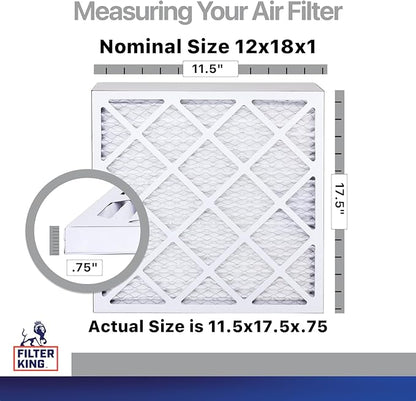 Filter King 12x18x1 Air Filter | 4-PACK | Carbon MERV 8 HVAC Pleated A/C Furnace Filters | MADE IN USA | Actual Size: 11.5 x 17.5 x .75"