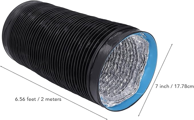 Dioche 7 Inch Conditioner 7in Dryer Vent Exhaust Duct Hose - Flexible Insulated Air Ducting, 6.56ft for HVAC Systems, Kitchens & Greenhouses - Durable PVC Aluminum Foil Design