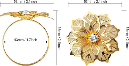 KPOSIYA Flower Napkin Rings Holder Metal Gold Napkin Rings Set of 6 for Wedding Party Holiday Banquet Christmas Dinner Delicate Serviette Buckles Decor Favor (6, Flower-Gold)