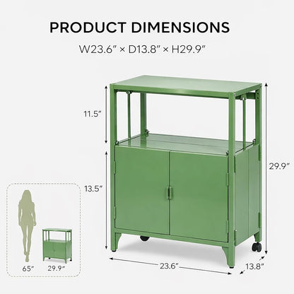Modern Metal Folding Storage Cabinet, Cream Foldable Sideboard with Shelves, Entryway Console Cabinet Coffee Bar for Patio Outdoor Indoor Living Room Kitchen Bathroom, 5mins Assembly, Green