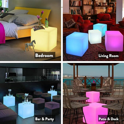 Mr.Go 16-Inch Rechargeable LED Cube Chair Light, 16 RGB Colors Glow Cube Seat w/Remote, Waterproof LED Cube Table, Color Changing Cubes Floor Lamp, Home Bedroom Patio Party Decorative Lighting
