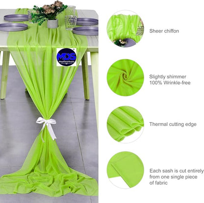 MDS Halloween Chiffon Table Runner - 5 Pack, 29 x 170 Inches, 14ft Each - Sheer Spooky Table Runners for Haunted House Parties, Trick-or-Treat Tables, Witchy Décor, Wedding & Events - Parrot Green