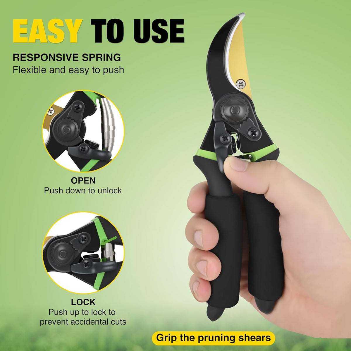 Yesker Pruning Shears for Gardening 8.5" Professional Bypass Garden Scissors Yard Clippers with Sharp SK5 Steel Blade Heavy Duty Hand Pruners for Branch Flower Plant Trimming Cutting Gardening Tools
