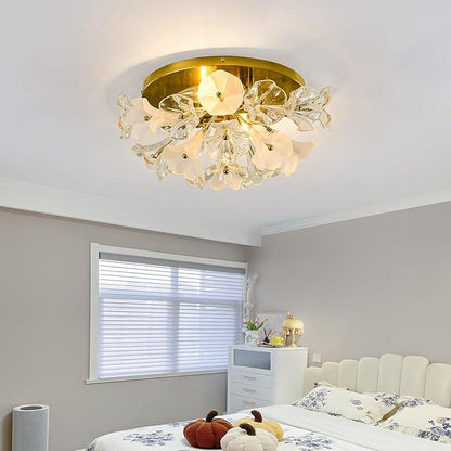 2-Light Modern Glass Flush Mount Ceiling Light Fixture Vintage Gold Chandelier Metal E12 Ceiling Lamp for Farmhouse Hallway Bedroom Kitchen Living Room Closet