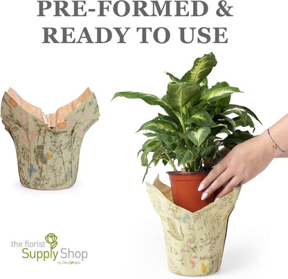 Premium 4.5” STD Plant Pot Covers, Decorative Plant Sleeve for Indoor & Outdoor House Plants, Reusable and Gift-Ready for Flower Pots, Green-Print, Pack of 5