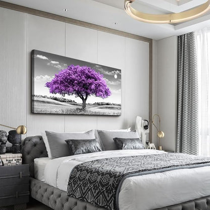 Canvas Wall Art for Living Room Large Wall Decor for Office Modern Bedroom Decorations Purple Tree Landscape Pictures Black and White Paintings Artwork Room Wall Mural Farmhouse Home Decor