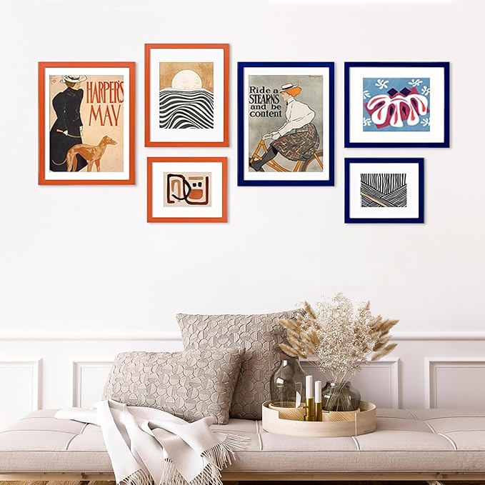 KINLINK 12x16 Picture Frame Orange, Solid Wood Frames with Acrylic Plexiglass for Pictures 11x14/9x12 with Mat or 12x16 without Mat,Wall Display Photo Frame, Set of 4