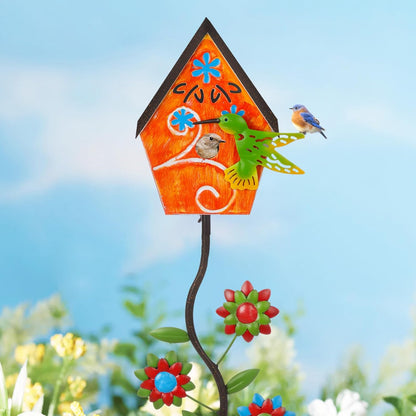 51” Bird Houses Stake for Outside, Metal Wild Bird Feeder Birdhouse Stake Pole with Hummingbird Design Outdoor Decorations for Patio, Backyard, Garden