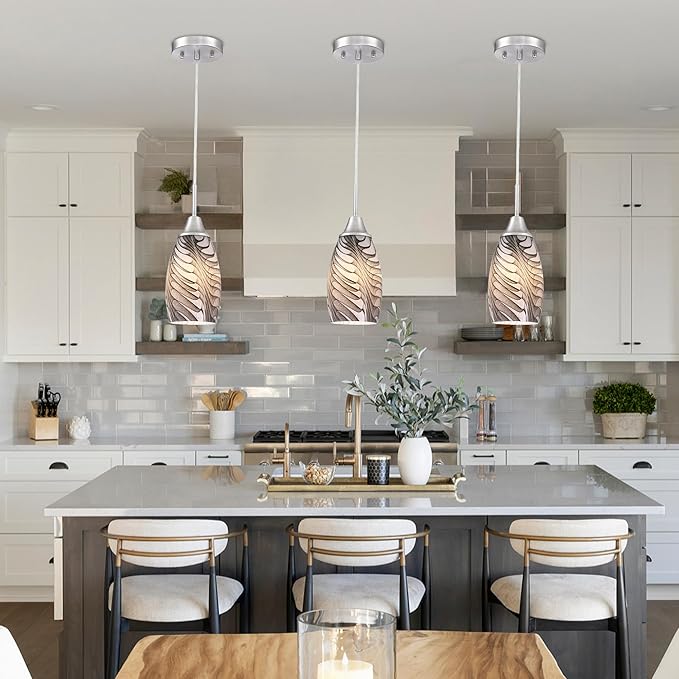 Mini Glass Pendant Light 4.72" with Handblown Black Gray Marble Art Glass Hanging Light 3-Pack Oval Ceiling Hanging Light Fixture for Dining Room Kitchen Island Cafe Foyer Hallway