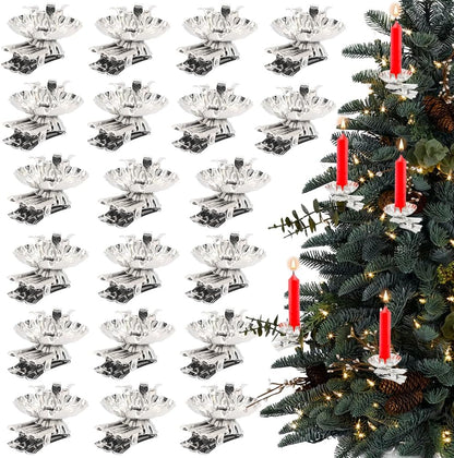 Pack of 20 Tree Candle Holders Clip Silver Candle Holders Christmas Tree Candle Inserts Decorative Mini Candle Holder for Tree Candles, Birthday Candles, Table Candles, Tea Lights