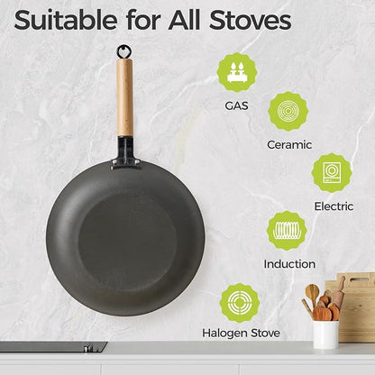 YUTANN Nonstick Frying Pan 12 inch, Ceramic Cast Iron Skillet, Lightweight Pre-seasoned Cast Iron Pan with Detachable Handle, Dishwasher & Oven Safe, Free of PFAS and PFOA