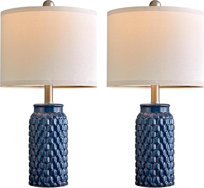 20.5 inches Modern Ceramic Dark Blue Bedside Lamp Set of 2 for Bedroom Decor Farmhouse Table Lamp for Living Room Office Dorm