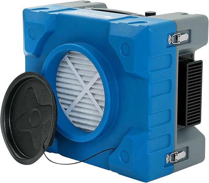 MOUNTO 550cfm Hepa Air Scrubber Industrial Air Cleaner- 550cfm Portable Air Purifier w/Variable Speed, Dual Outlet for Fire/Water Damage Restoration, Construction & Painting, Janitorial (Blue)