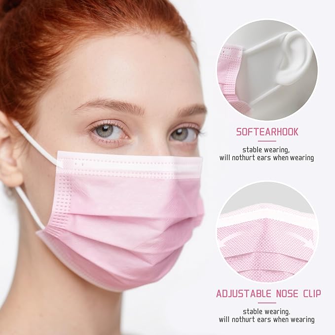 NNPCBT 5 Color Disposable Face Masks 100 Pack,3-Ply Breathable Mask For Adults,Great For Outdoors,Home, Office, School