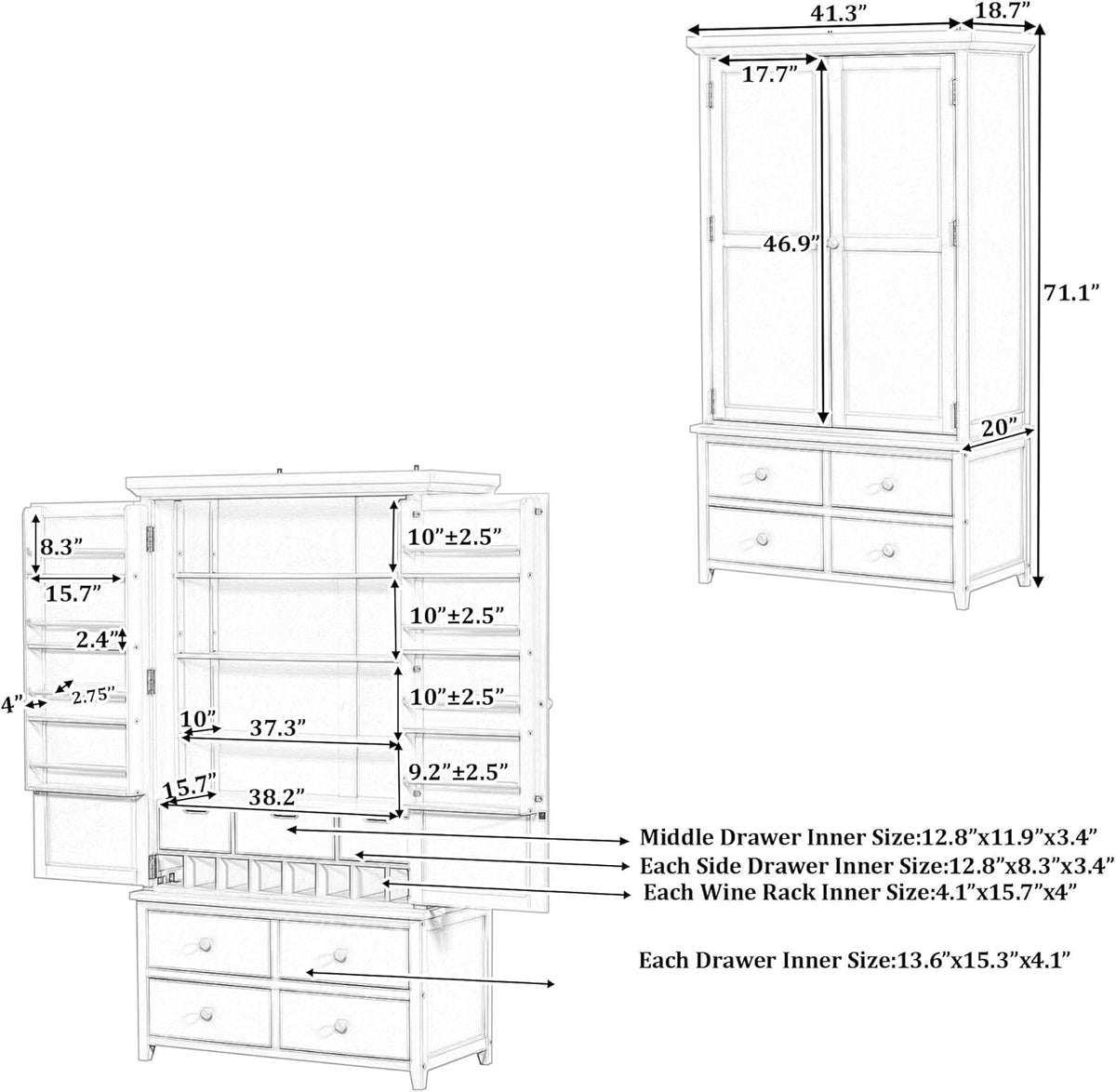roomfitters Kitchen Pantry Organizers and Storage Kitchen Cabinet, Storage Hutch with Door Spice Racks, Wine Rack, White