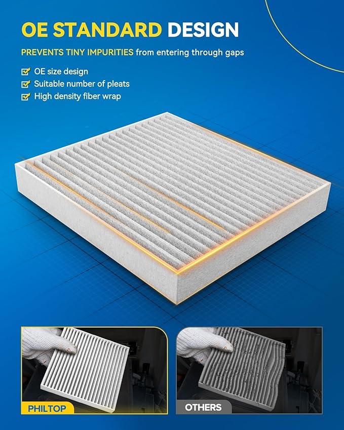 PHILTOP Cabin Air Filter w/Activated Carbon, Compatible with CF12157 Toyota RAV4, Camry, Corolla, Highlander, Sienna, Prius, Venza, C-HR, Corolla Cross, Avalon, Prius Prime, RAV4 Prime, Pack of 2