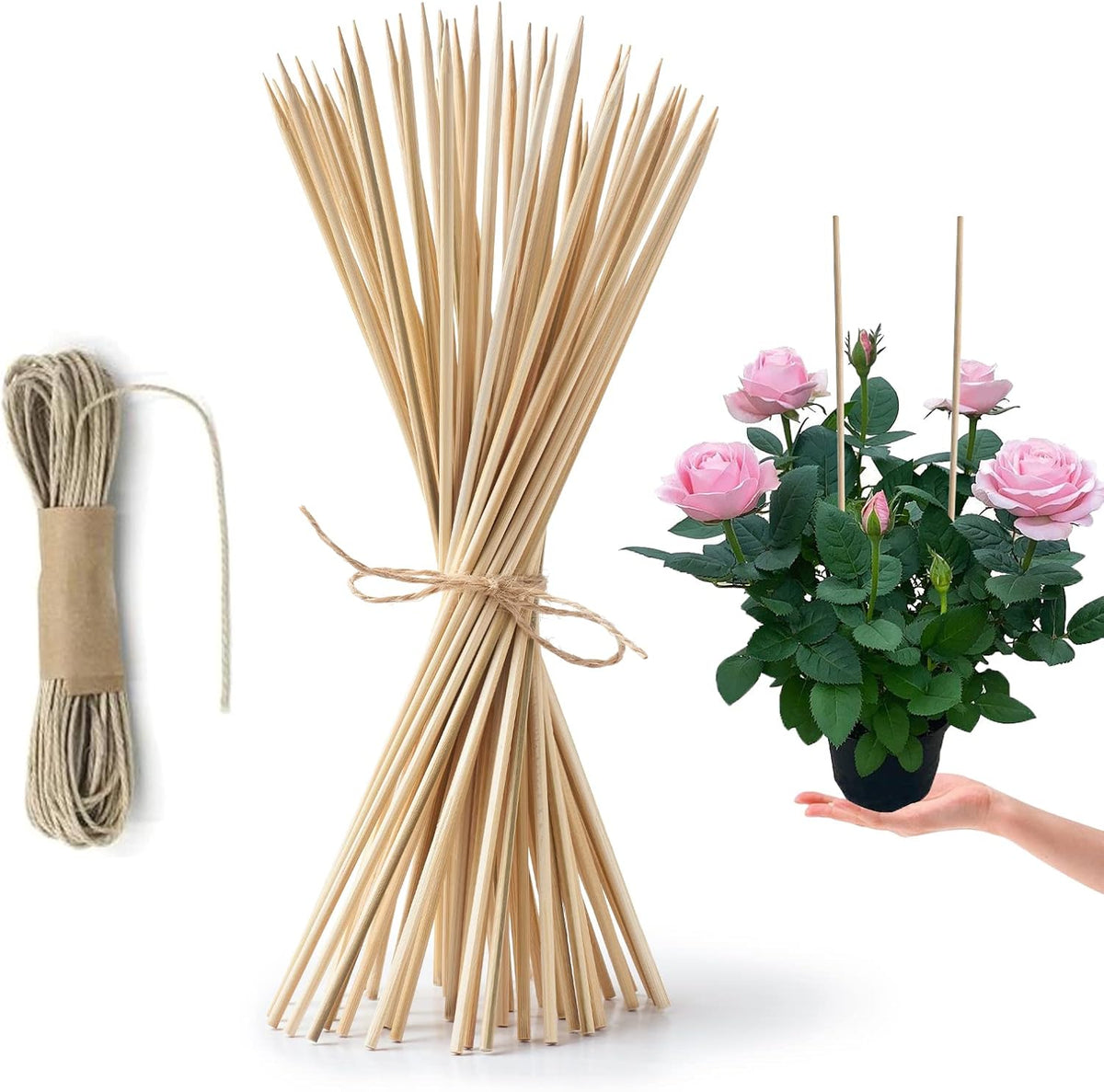 HOPELF 50 Pack 12" Bamboo Plant Stakes for Wood Garden Sticks，Wooden Plant Supports，Indoor Gardening Plant Supports，Floral Plant Support ，Potted Plants，Crafts, More Size Choices 8"/12"/16"