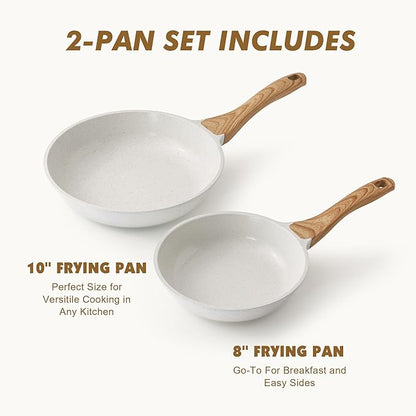 SENSARTE Nonstick Frying Pan Skillets, White Ceramic Coating Omelette Pans, Healthy Cookware Chef's Pan, Free of Intentionally Added PTFE & PFAS (8+10 Inch)