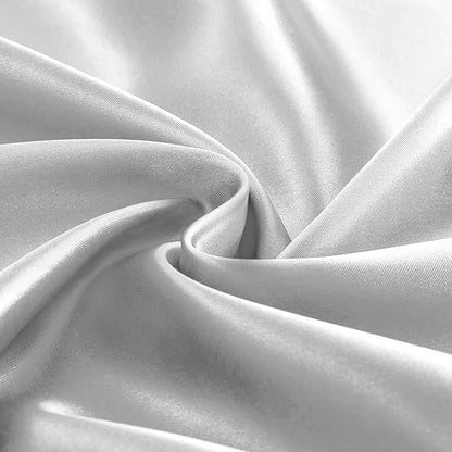 KKJIAF 1 Pack 60 Inch / 5ft Round Table Cloth, Silver Overlay Round Satin Table Cover, Silky Satin Dining Tablecloths for Wedding Buffet Parties Banquet Decoration